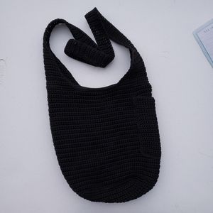 Kaela Black Crocheted Woven Shoulder Bag
